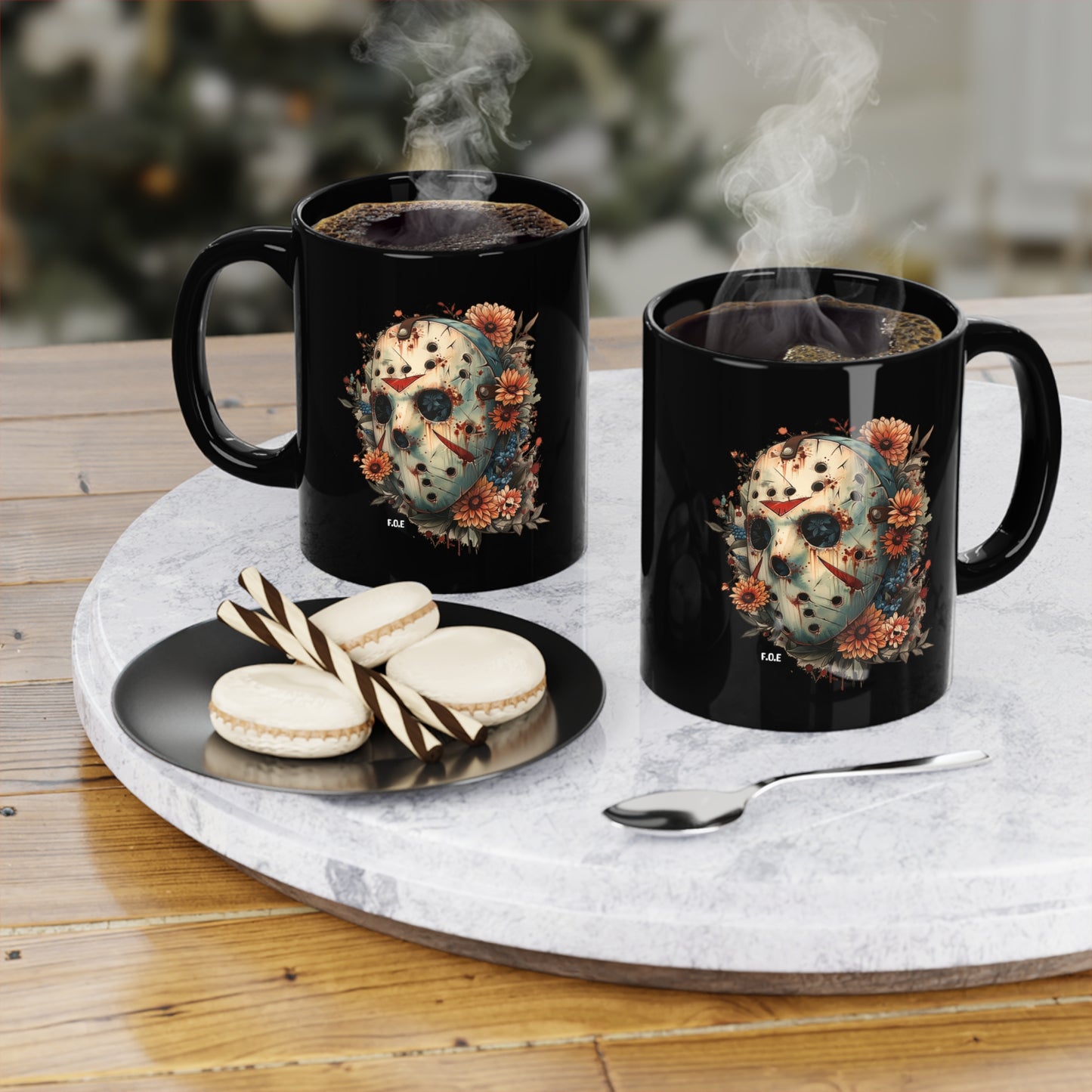 Floral Jason Vorhess Black 11oz mug