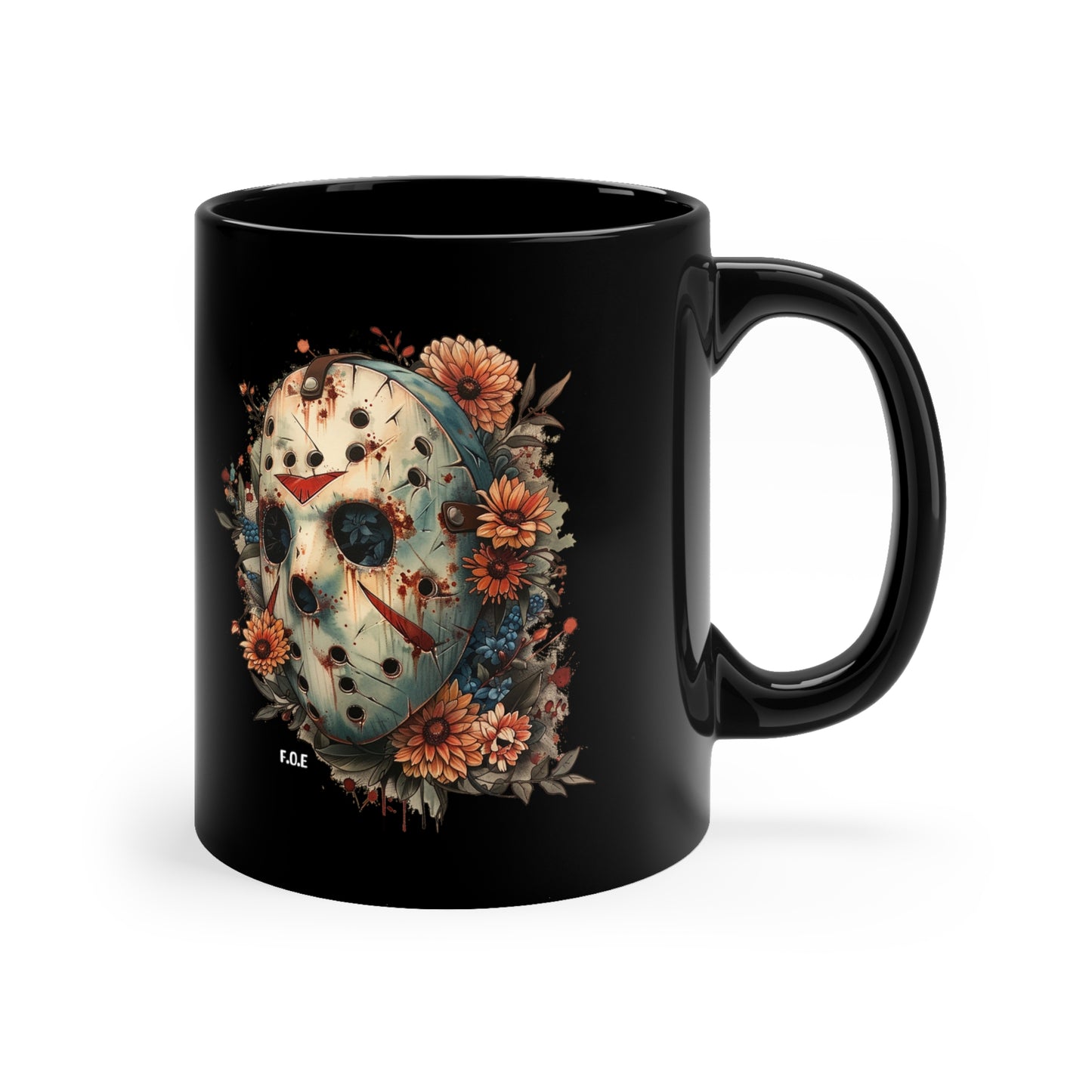 Floral Jason Vorhess Black 11oz mug