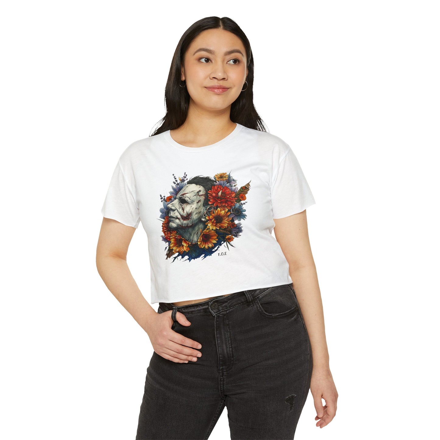 Floral Micheal Myers Crop Top