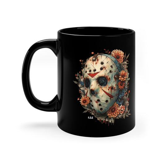 Floral Jason Vorhess Black 11oz mug