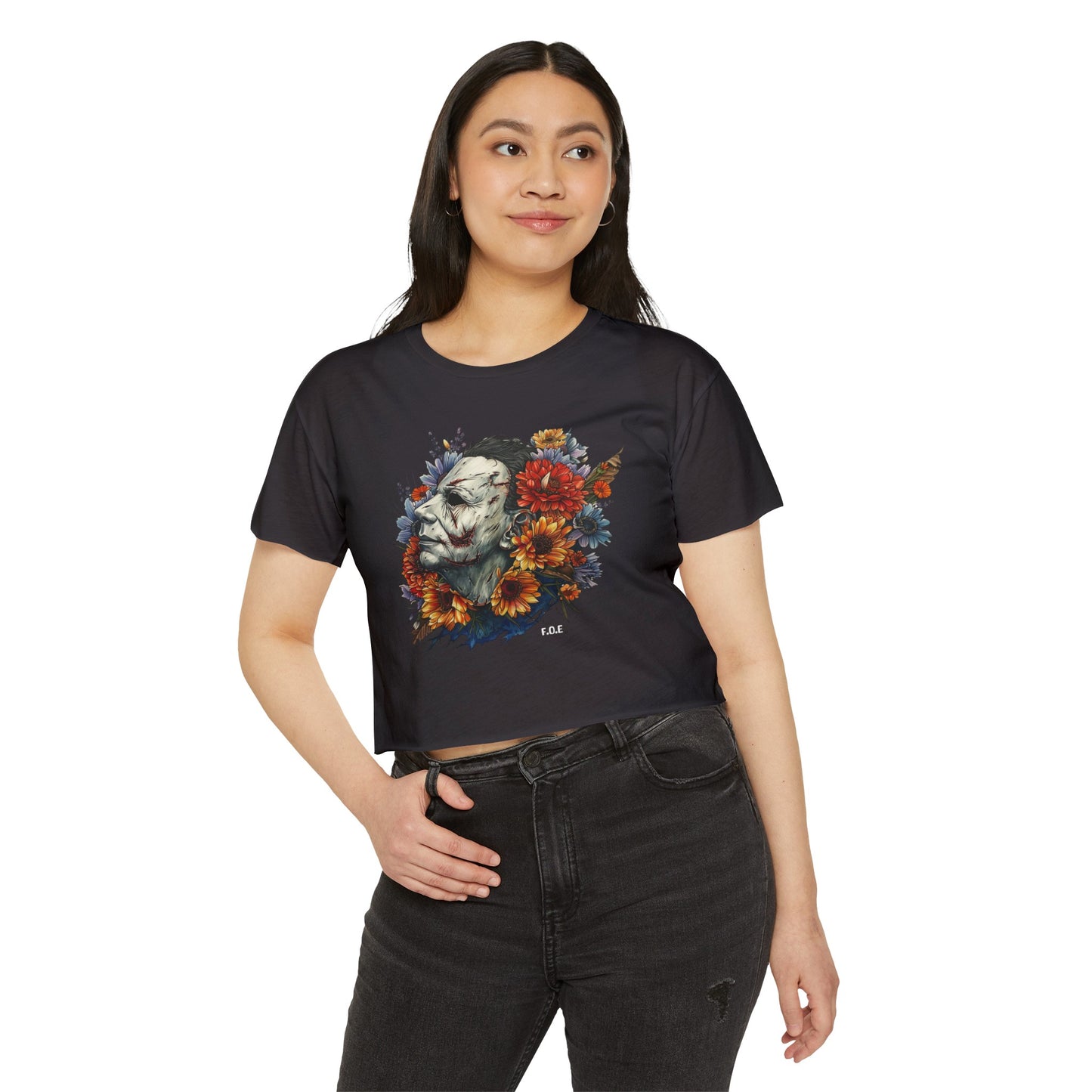 Floral Micheal Myers Crop Top